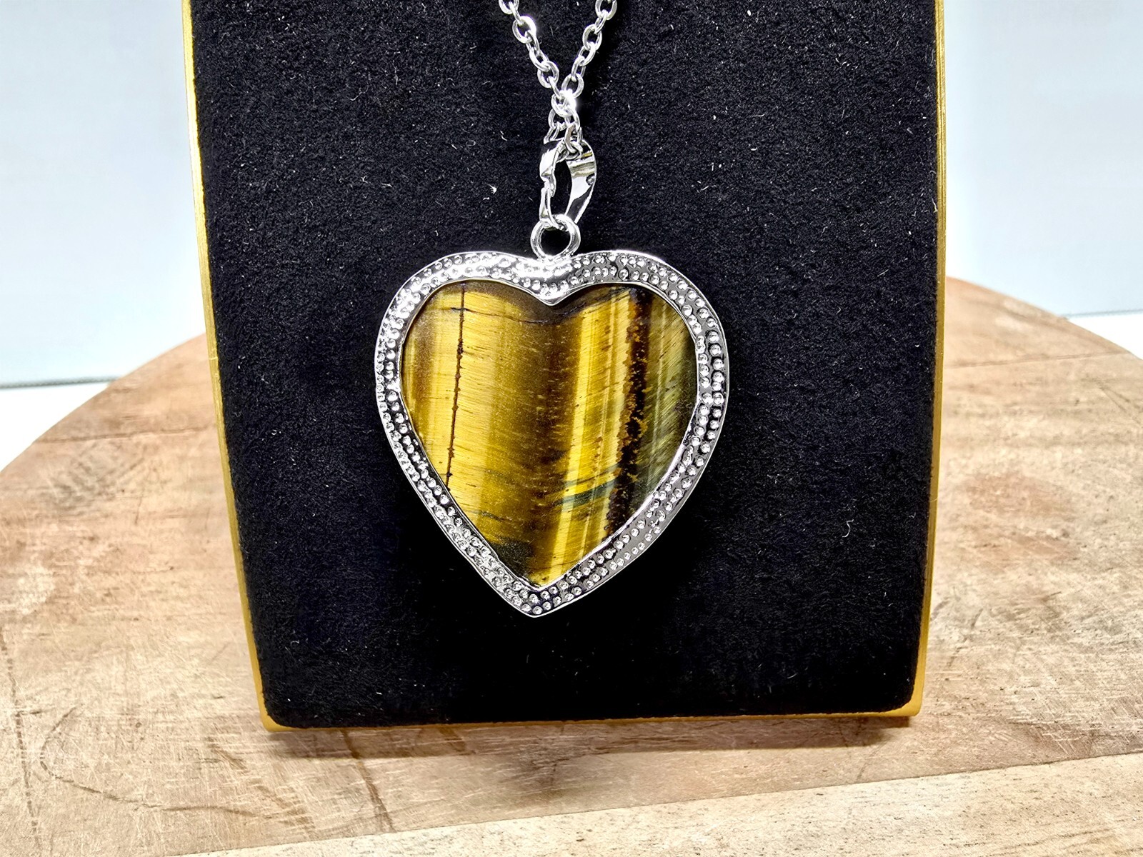 Tiger Eye Heart Necklace Natural Crystal Healing Gemstone Pendant Jewelry