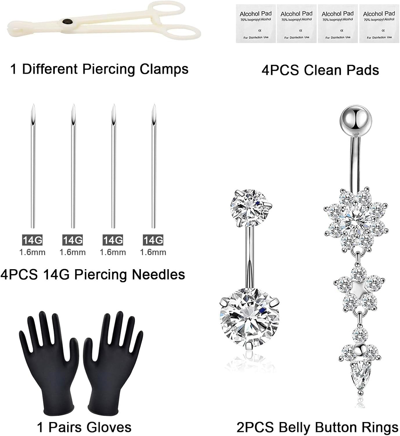 Belly Piercing Kit 13Pcs Belly Button Piercing Kit Includes 2Pcs 14G Belly Butto