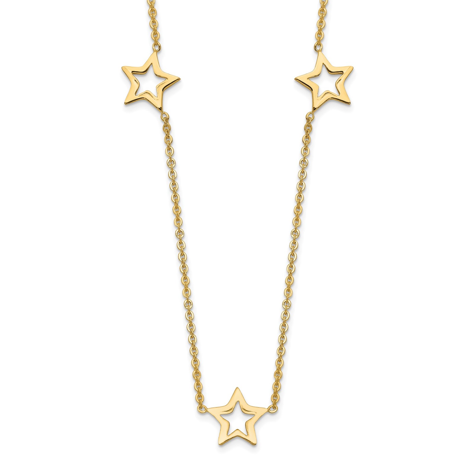 14K Open Stars 16 inch Necklace Plus 2 inch Extension Chain Mens Womens