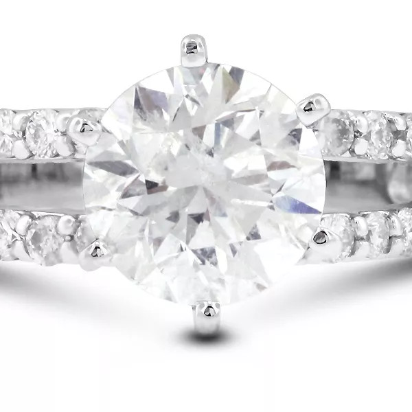 Side Stone Engagement Ring Solid 18K Gold 1.26 Carat Round Natural Diamond H VS2