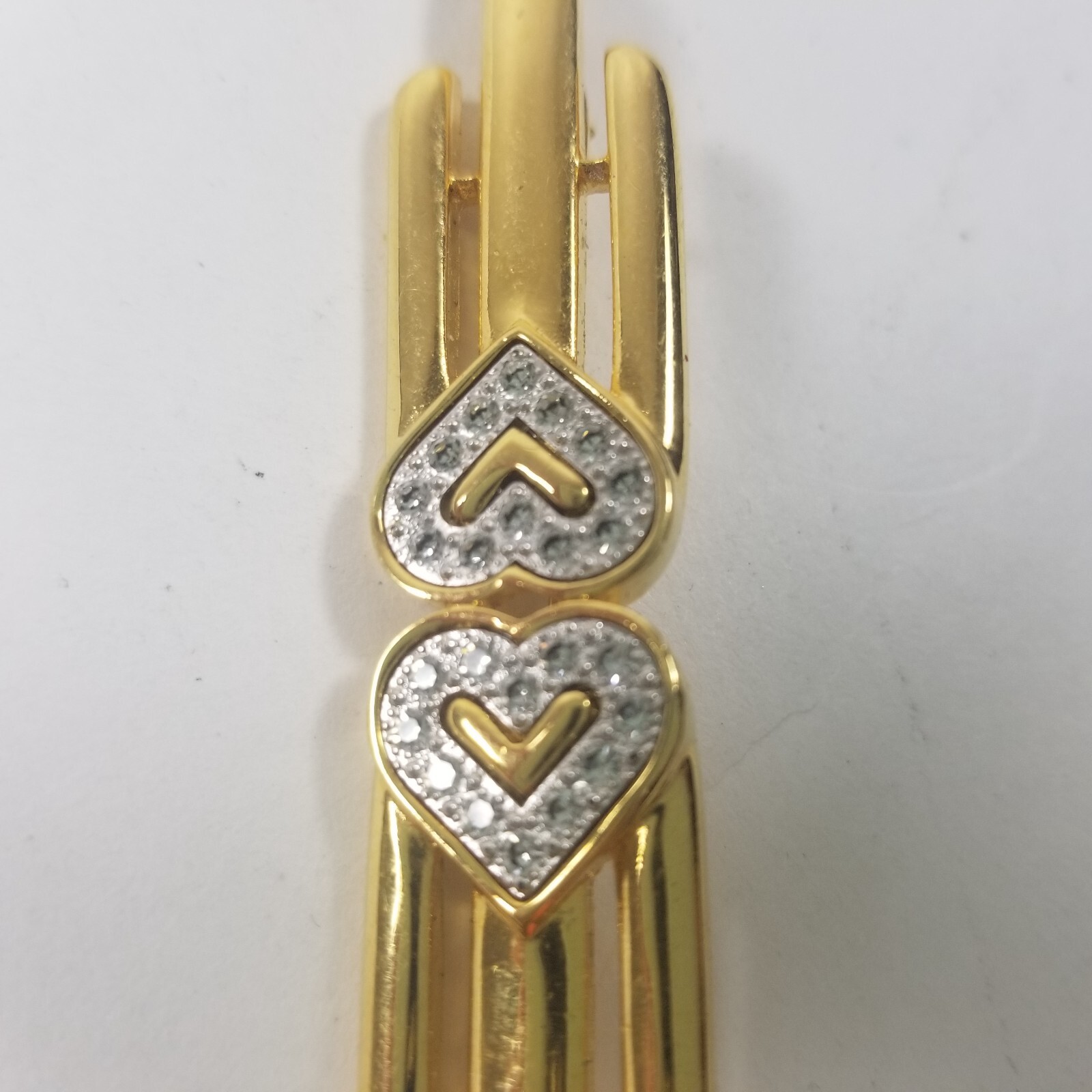 Beautiful Monet Vintage Gold Tone 3 Bar Brooch With Rhinestone Hearts