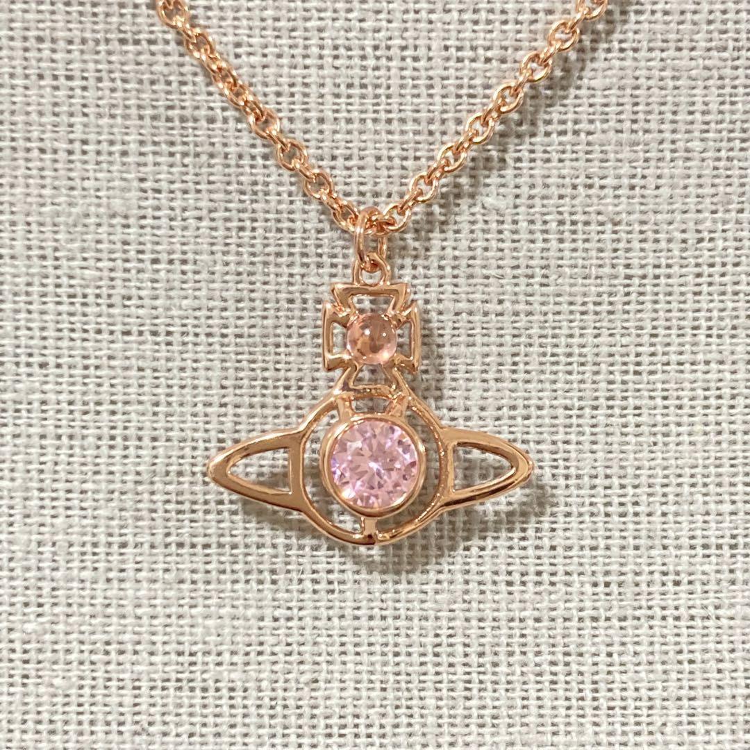 Vivienne Westwood Necklace Petite Rhinestone Pink Gold w/drawstring