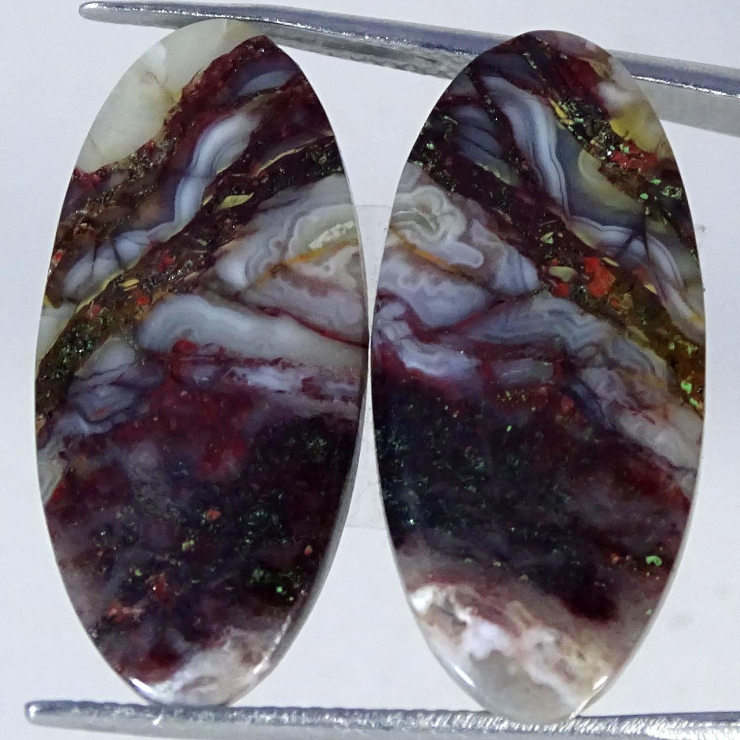 20.50Cts Natural Best Crazy Lace Agate Pair Oval Cabochon Gemstone 12X26X4MM