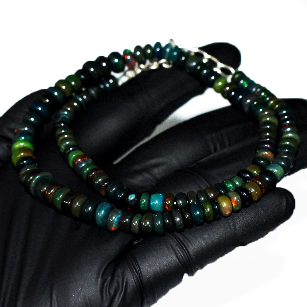 Round Shape 100.00 Cts Black Ethiopian Opal Beaded Beautiful Necklace VK 27 E670