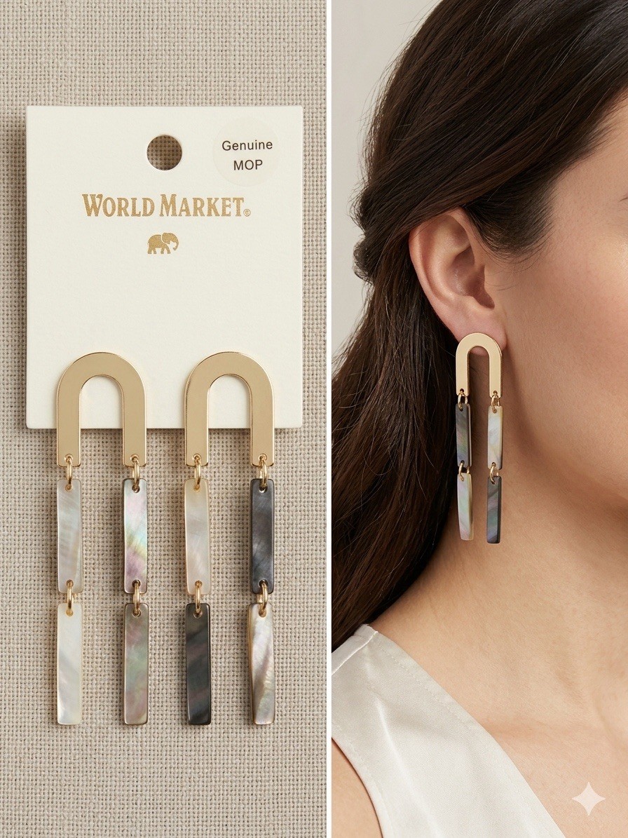 World Market Mother of Pearl Dangling Earrings – 2 1/2 Inches