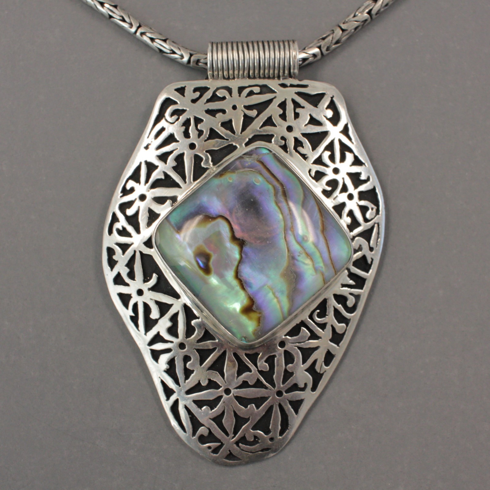 Balinesia Sterling Silver & Paua Shell Pendant with 28″ Borobudur Chain Necklace