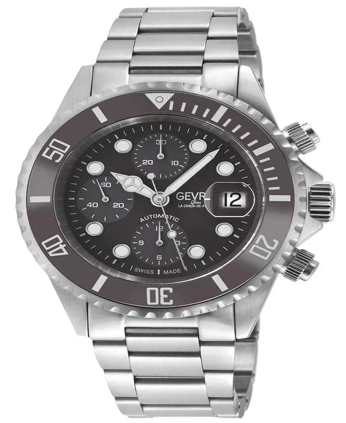 Gevril Wall Street 4154A Swiss Automatic Chronograph Watch 43mm Steel 200M