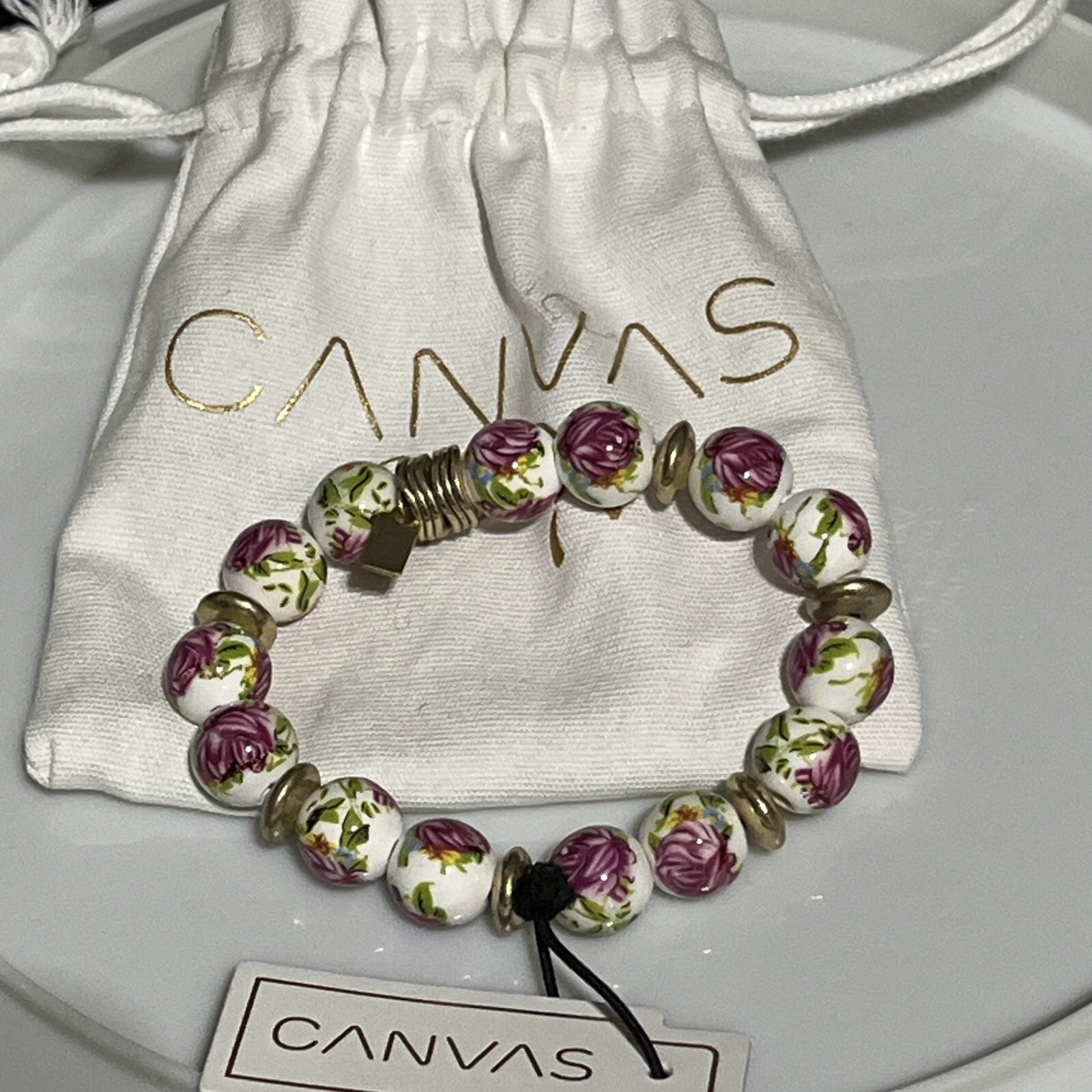 Canvas Style Rose Beaded Bracelet