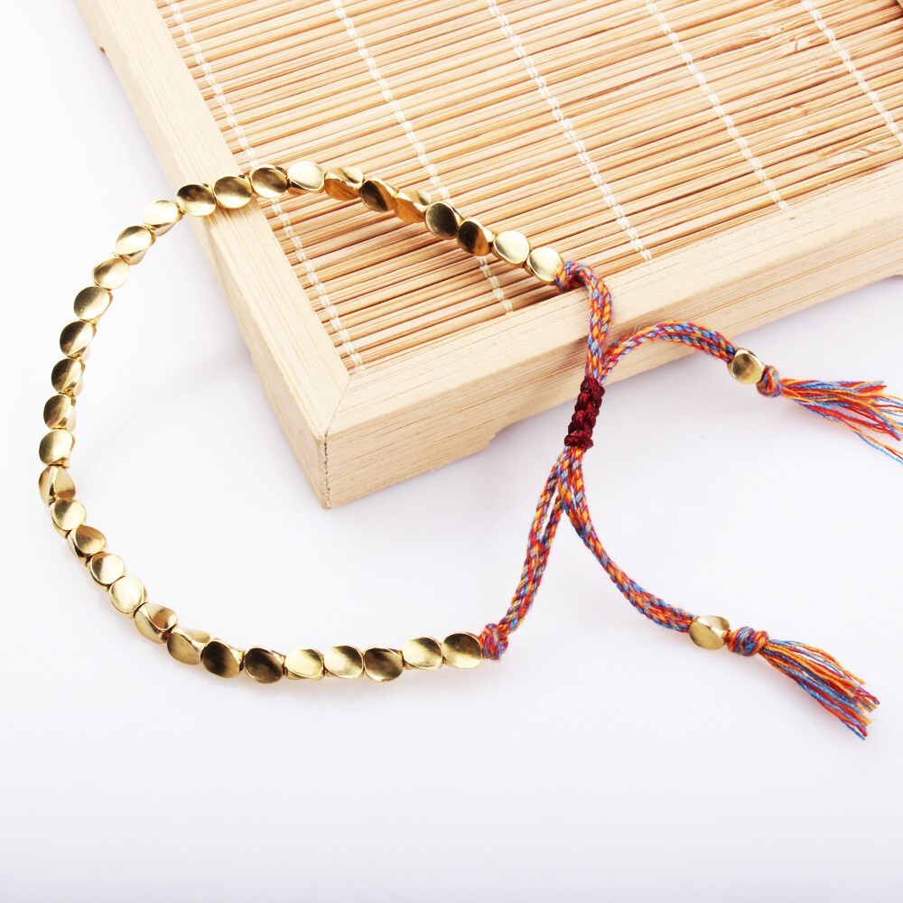 Handmade Tibetan Buddhist Braided Cotton Copper Beads Lucky Rope Bracelet Unisex