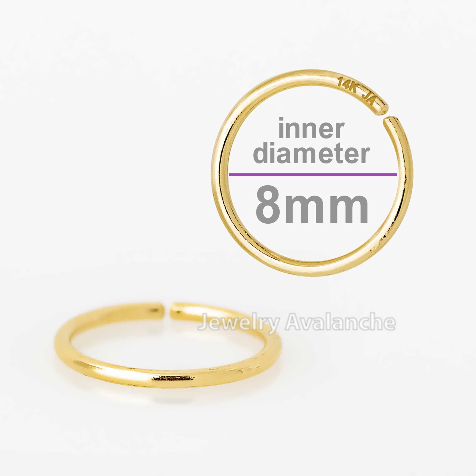 Solid 14K Yellow Gold 20G Nose Hoop Ring, Seamless 6mm-8mm-10mm Inner Diameter