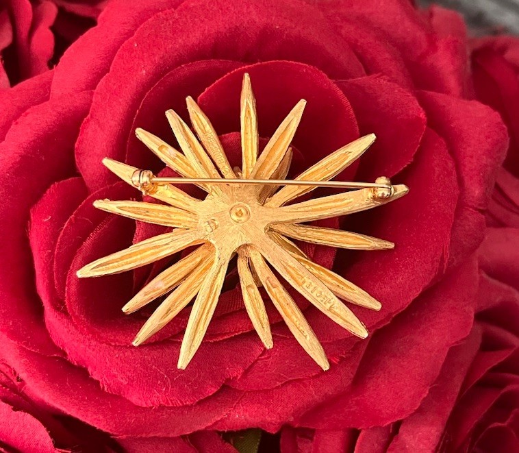 Marcel Boucher Signed Gold tone Textured Star Starburst Burst Brooch Art Deco