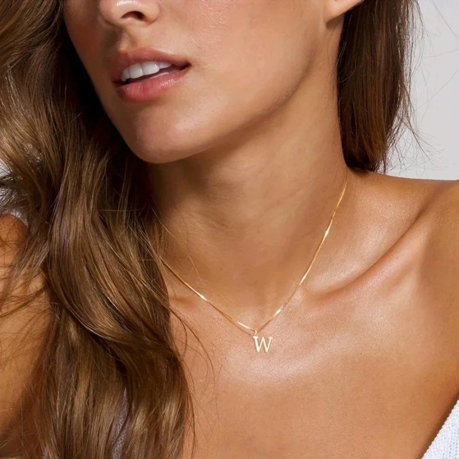 MECYLIFE Initial Letter Pendant Necklace 18K Gold Plated Stainless Steel