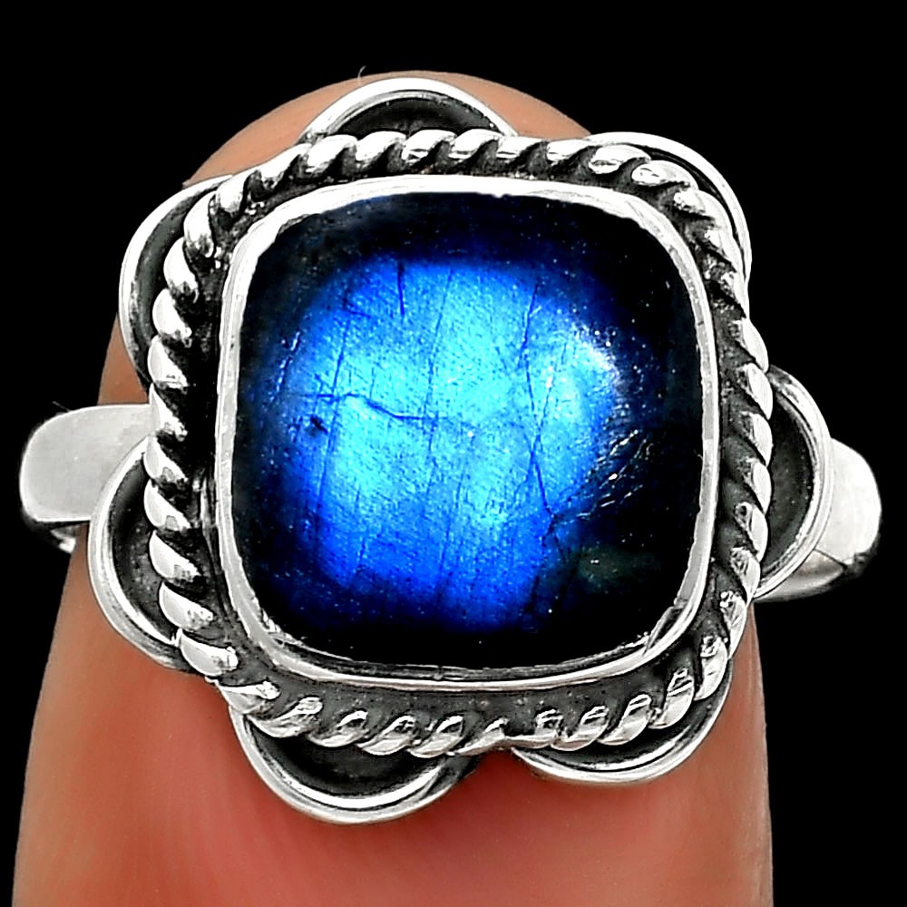 Blue Fire Labradorite – Madagascar 925 Sterling Silver Ring s.7.5 Jewelry R-1101