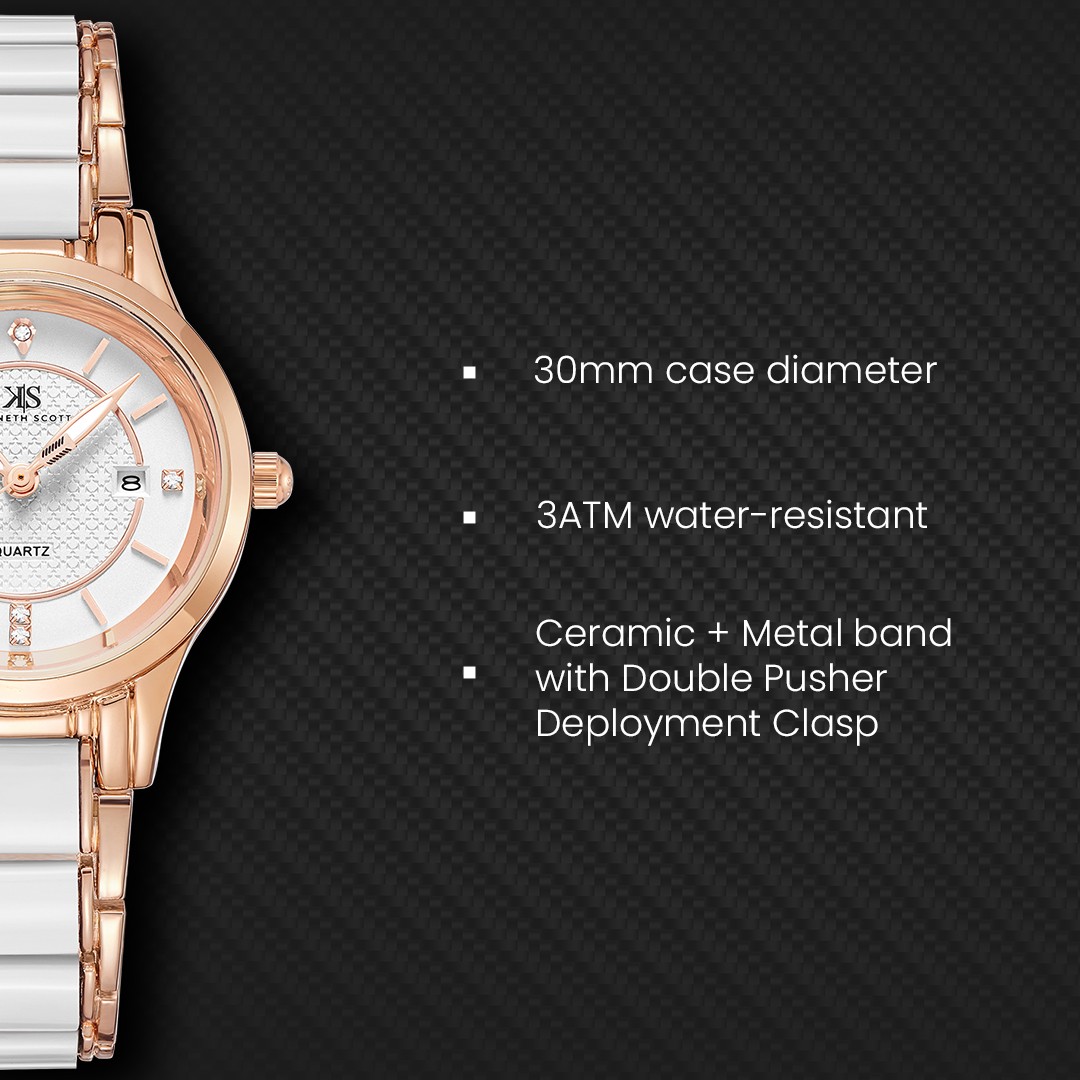 Kenneth Scott Women’s Analog Watch | White Dial, 30mm, 30 m (3 ATM)