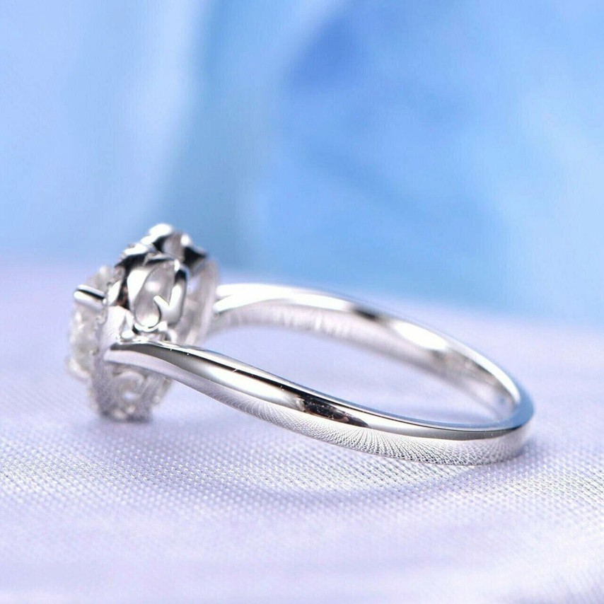 Round Cut VVS1 Moissanite Halo Women Engagement Ring 14K White Gold Plated