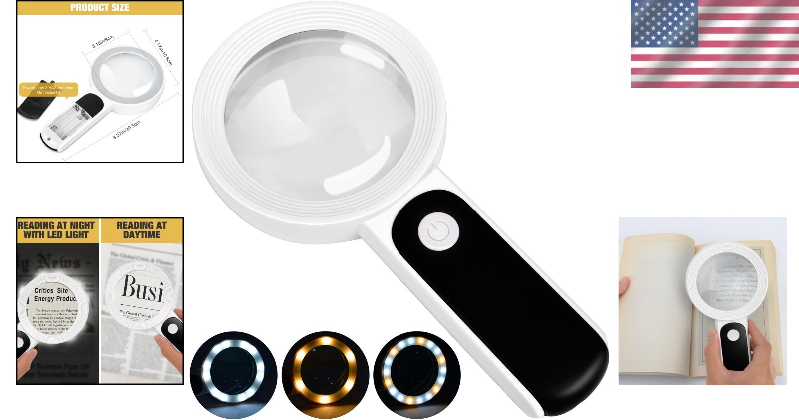 Portable LED Magnifying Glass for Seniors – 3 Lighting Modes for Optimal Reading