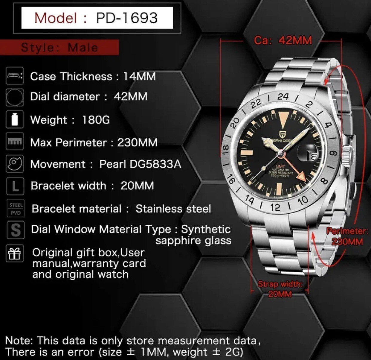 PAGANI DESIGN GMT Men Automatic Mechanical Watch 2024 New Stainless Steel Luxury