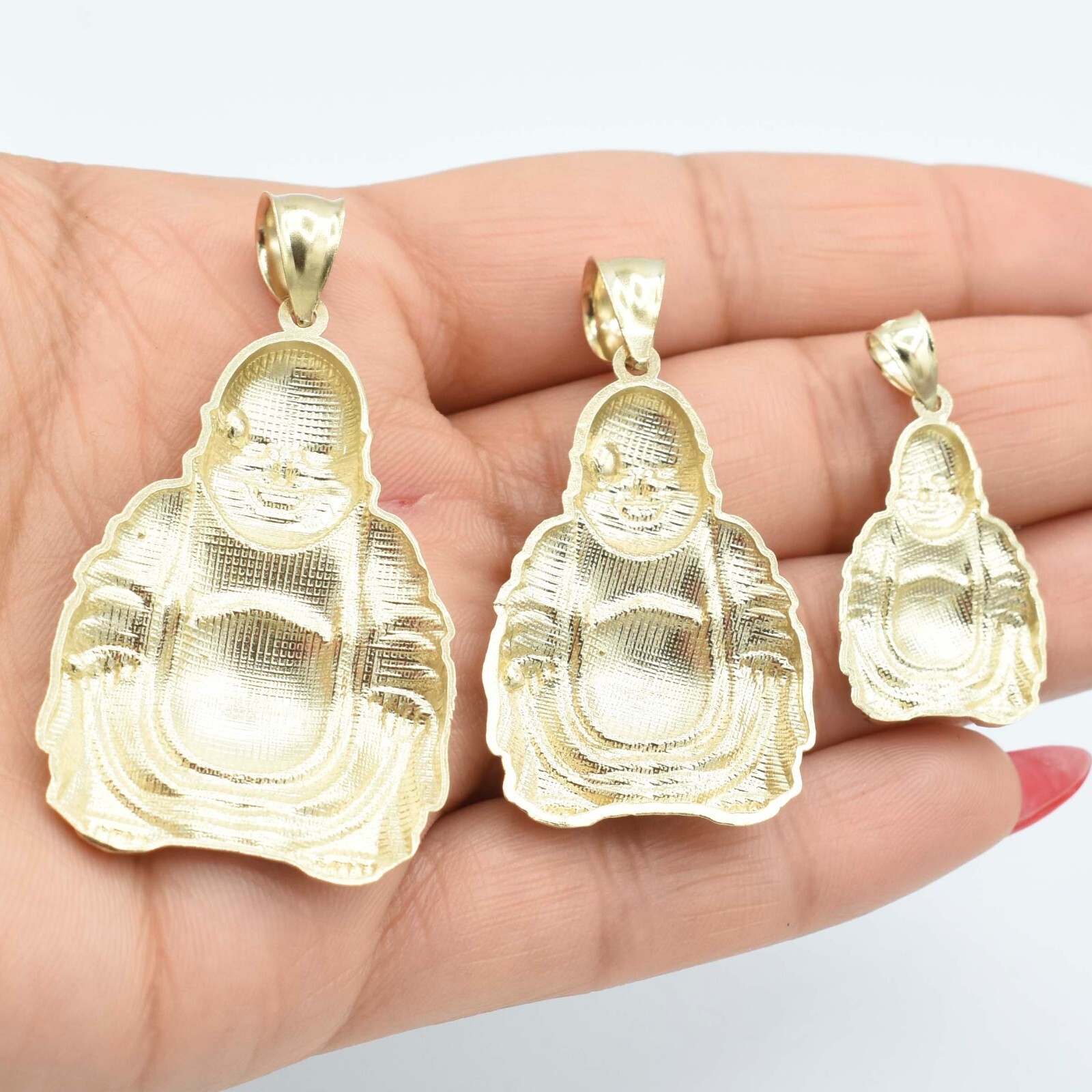 Textured Buddha Pendant Real Solid 10K Yellow White Gold All Sizes