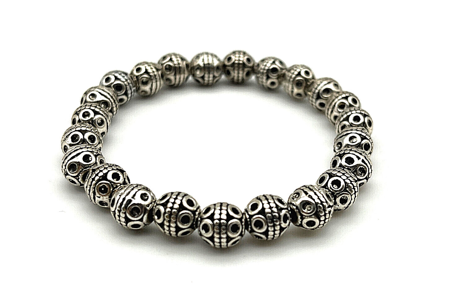 Tribal Stamped Handmade 8mm Tibetan Silver Beaded Bracelet