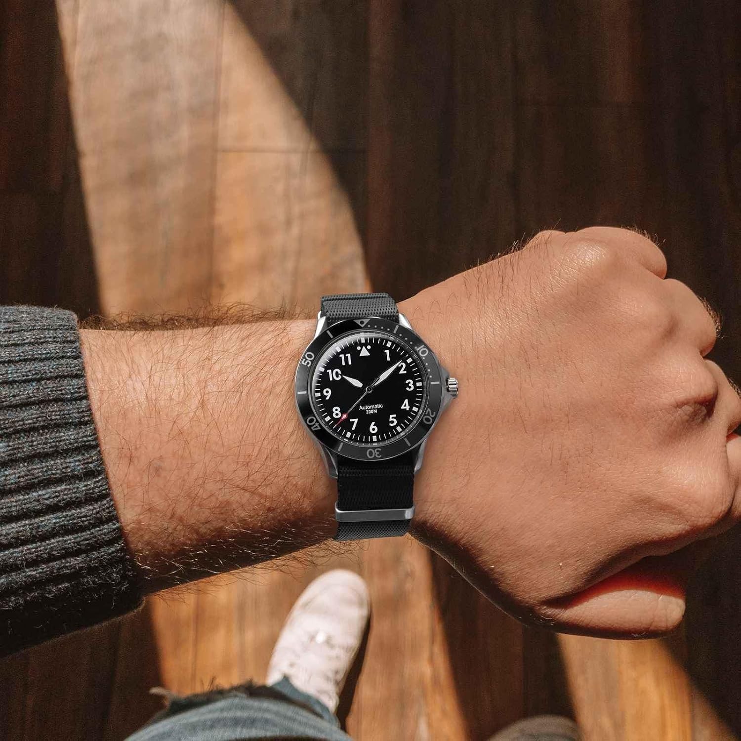 22mm Military Nylon Watch Band – Stylish Black Strap with Stainless Steel Buckle