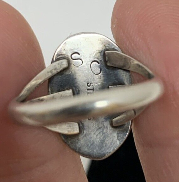 VTG Navajo Ring 925 Silver Turquoise Size 6.5 Signed Sharon Cisco 1980s 3 grams