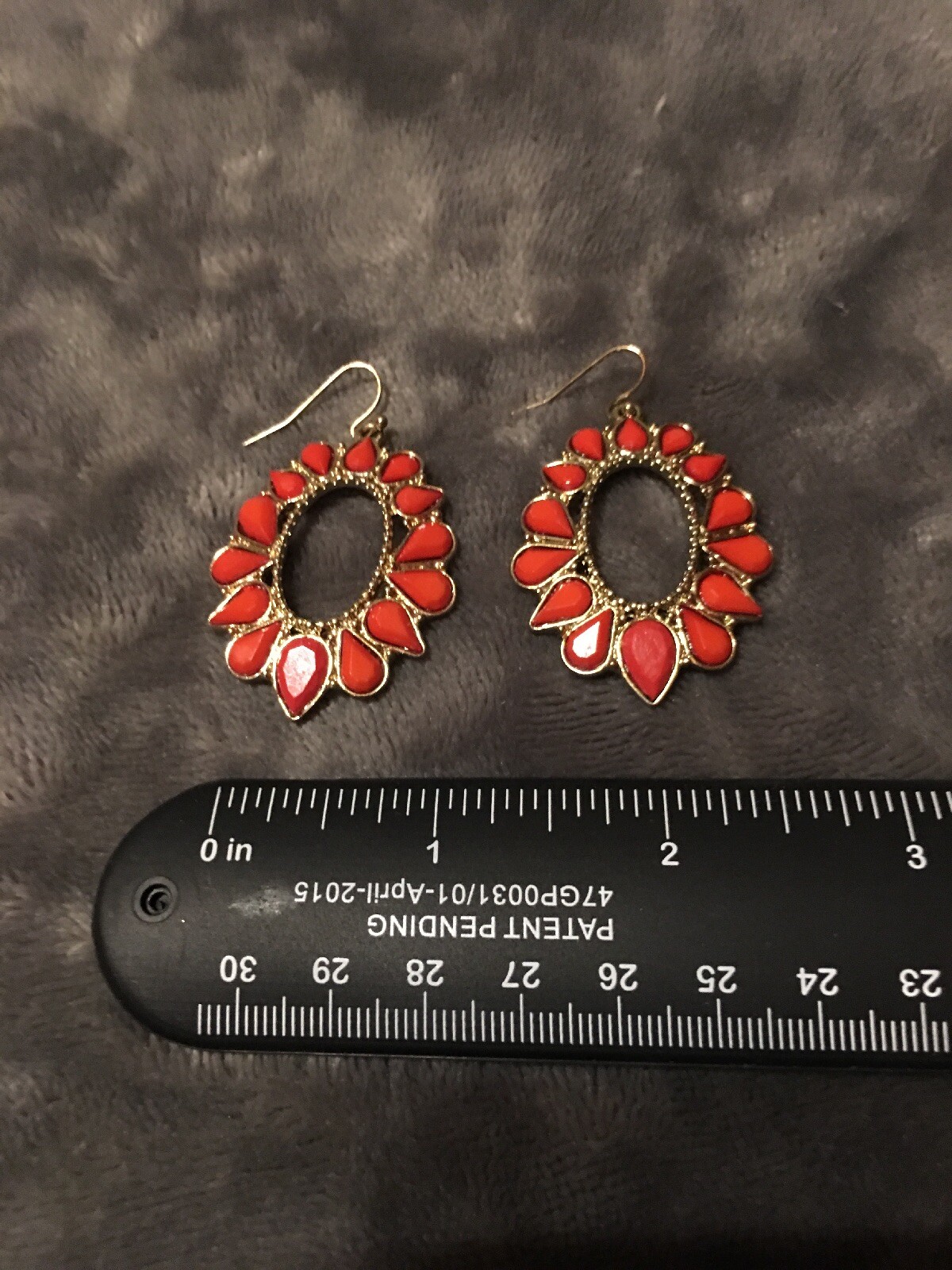 Oval Blood Orange Dangle Earrings w/ Teardrop Stones Bohemian Boho Free Shipping