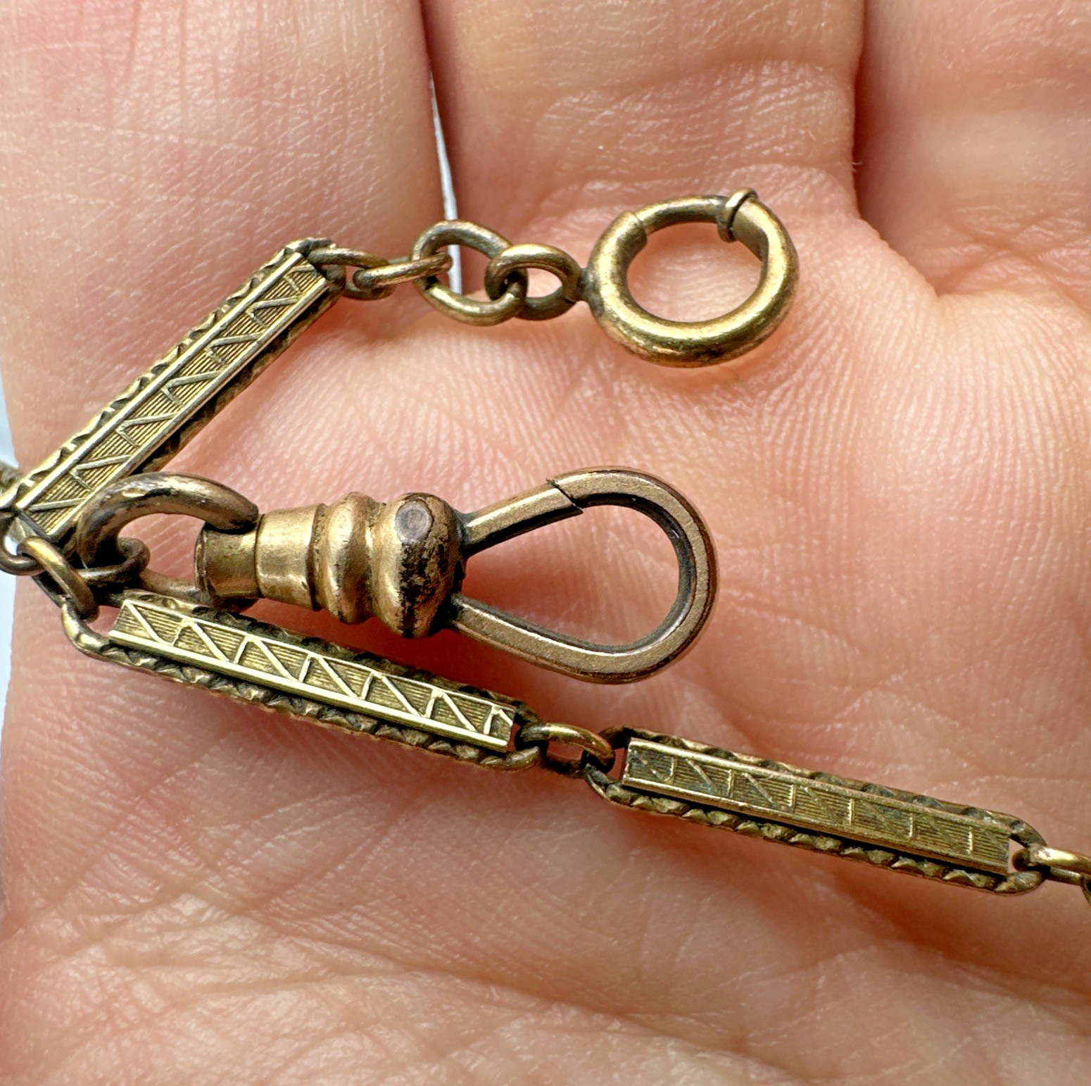 Vtg Henry F. Barrows Art Deco Gold Filled 11″ Bar Link Pocket Watch Chain 8.18g
