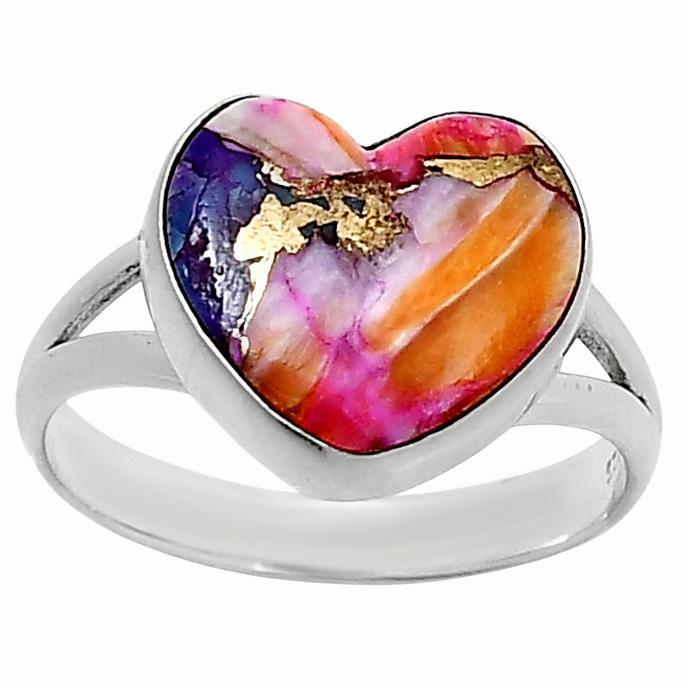 Heart Kingman Orange Dahlia Turquoise 925 Silver Ring s.10 Jewelry R-1073