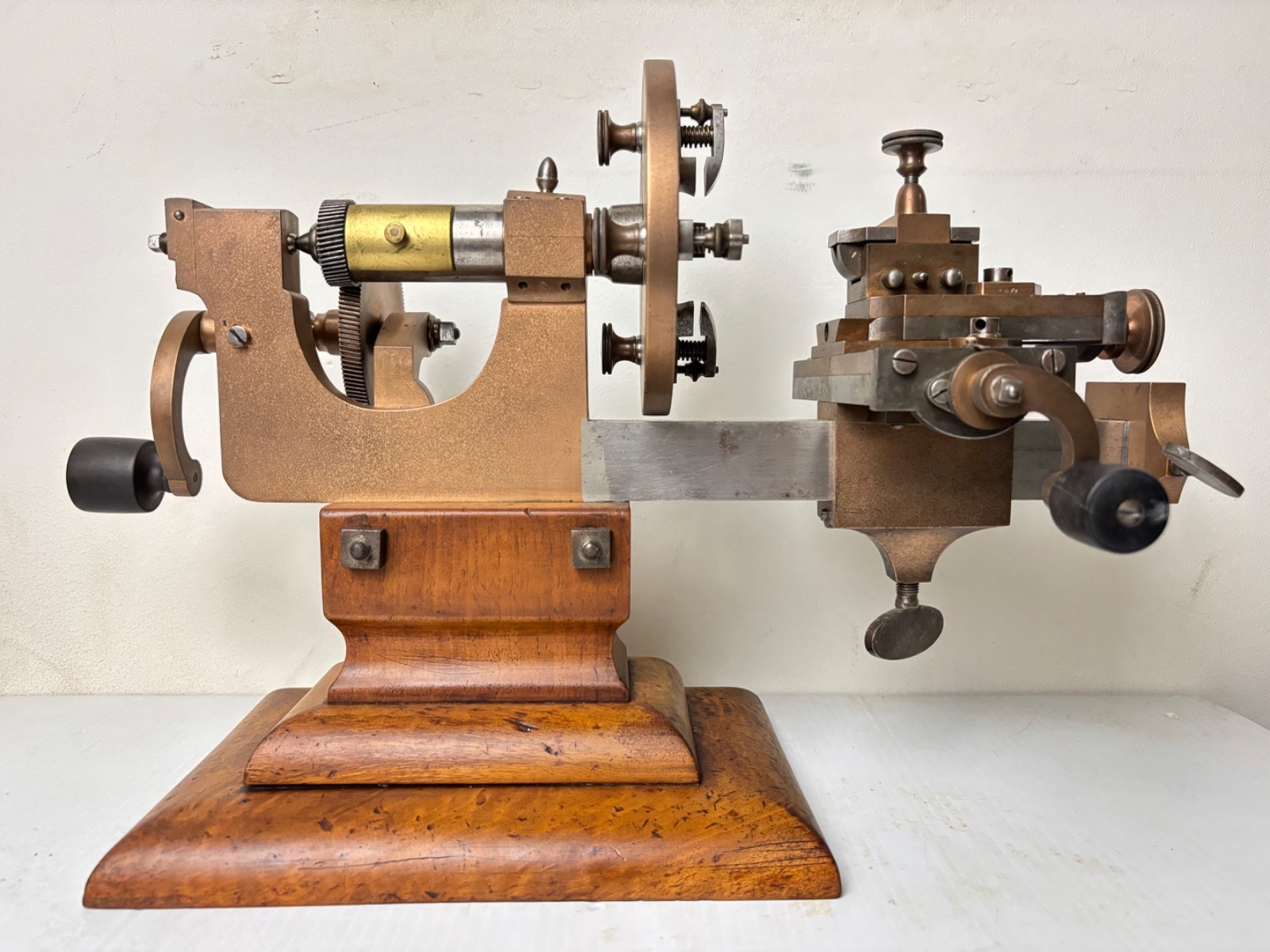ANTIQUE BRASS AND STEEL WATCHMAKER HOROLOGY CLOCK MANDREL LATHE