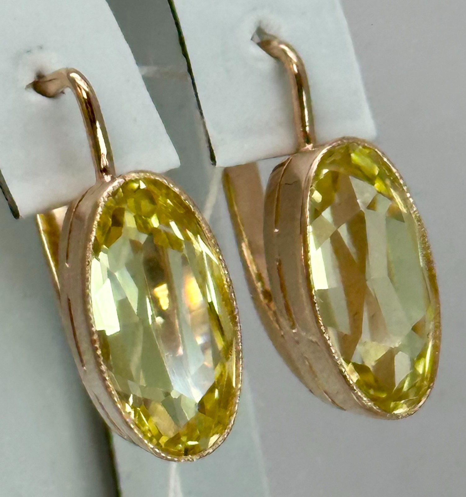 USSR Vintage Original Rose Gold Citrine (lab. made) Earrings 583 14K 6.00 g.