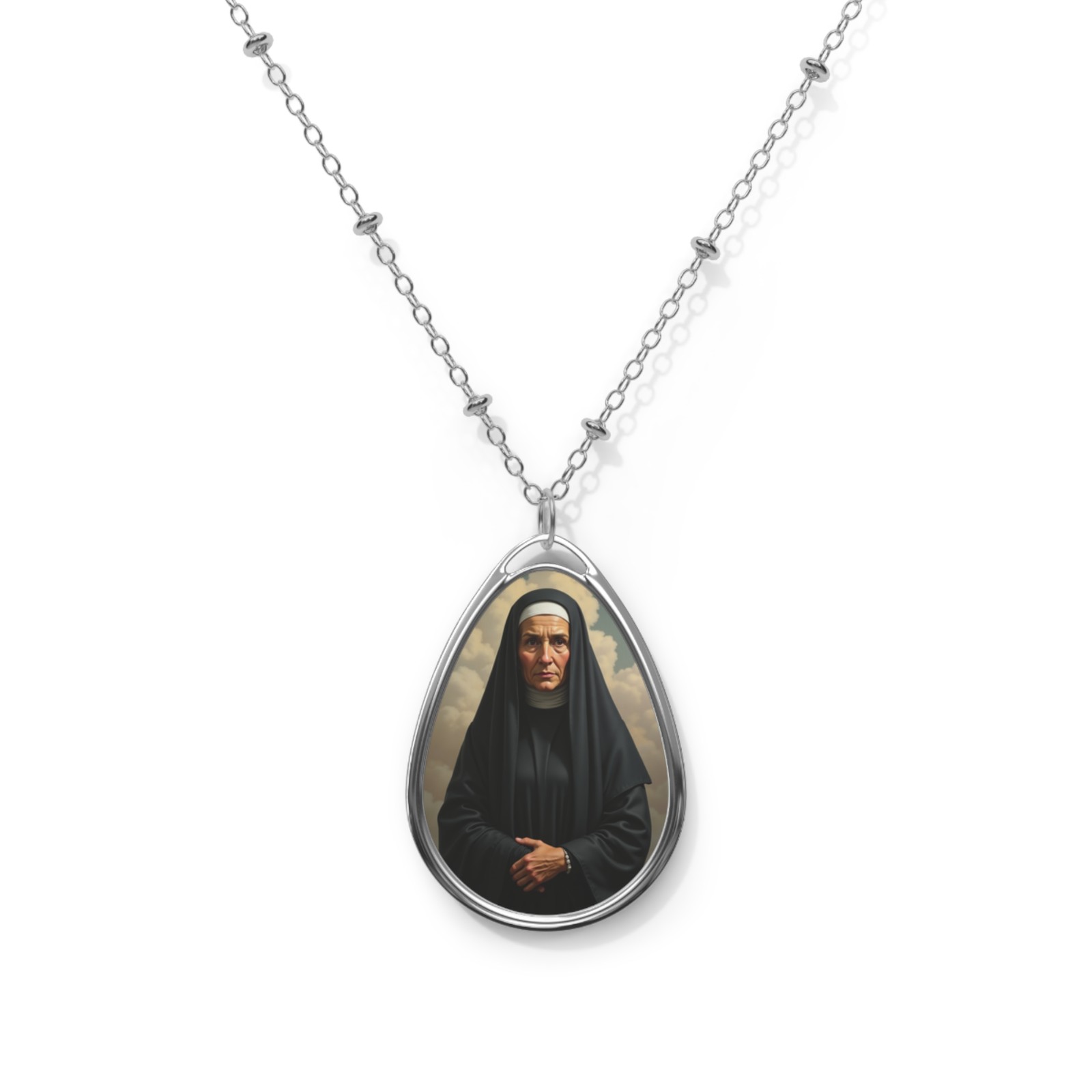 Saint Frances Xavier Cabrini, Oval Pendant Necklace, Christian Gift
