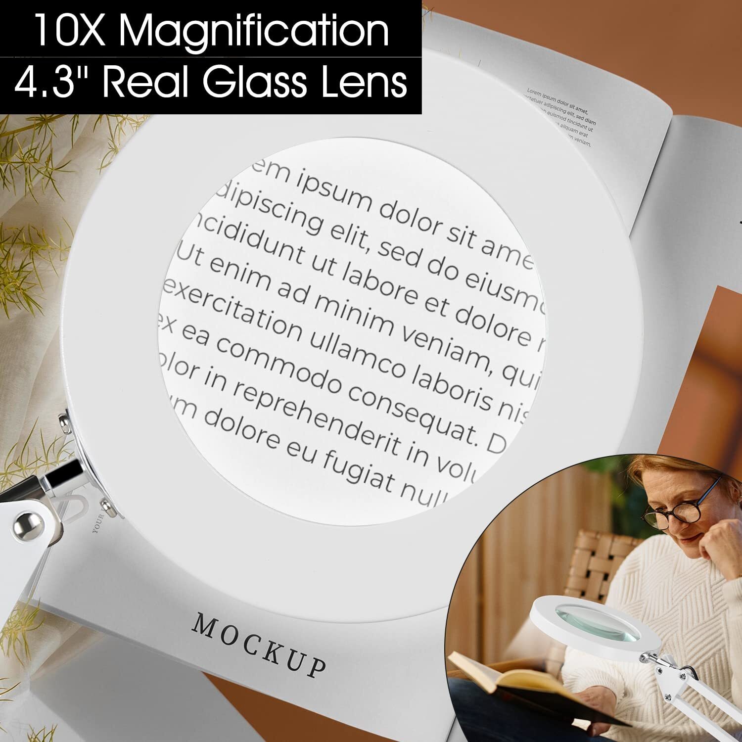 Desk Lamp with 10X Magnifying Glass 10 Brightness Levels Adjustable Clamp Light