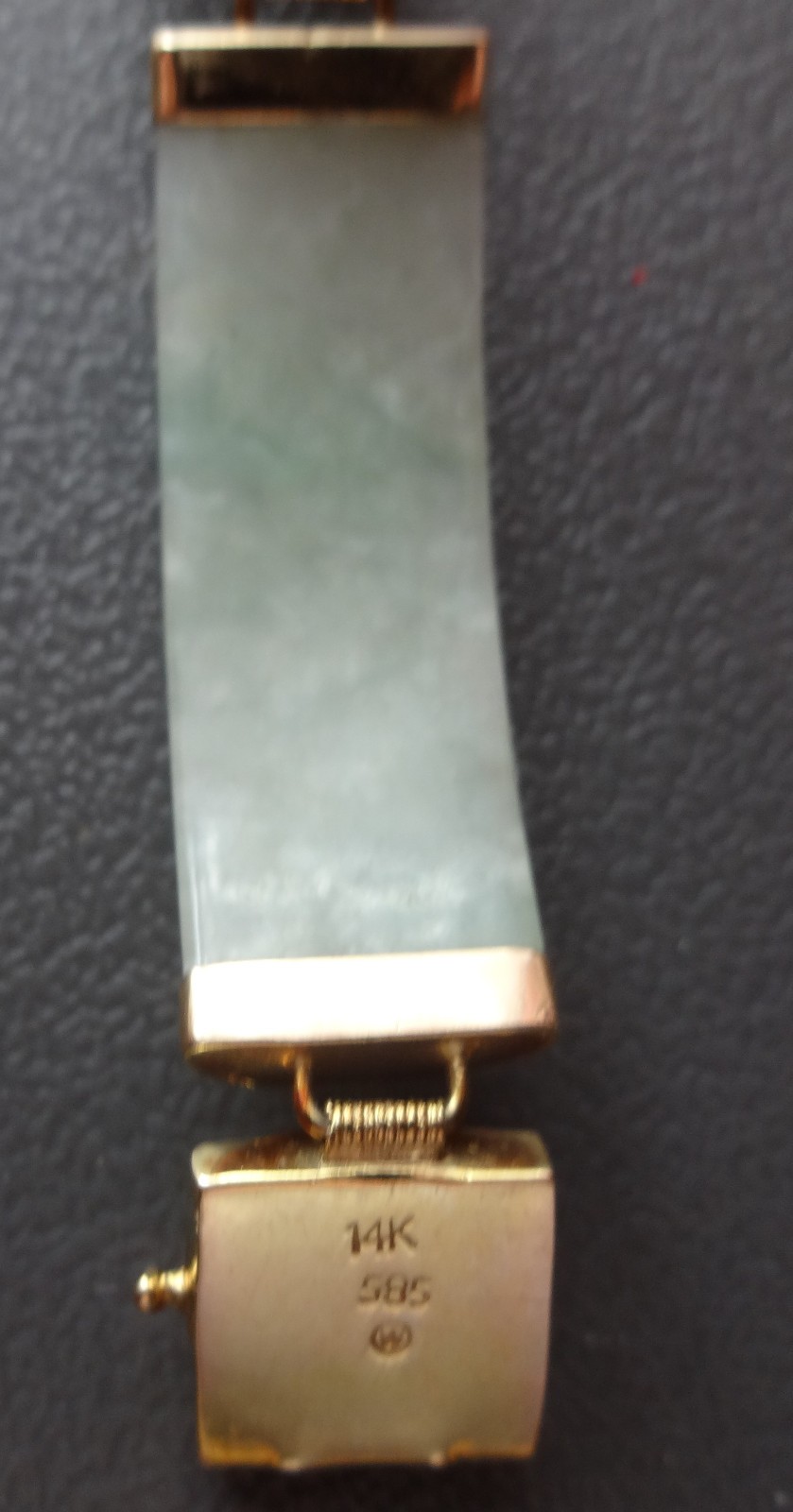 Vtg Chinese 14K Yellow Gold Jade Link Dragon Panels Bracelet Pale Green Celadon