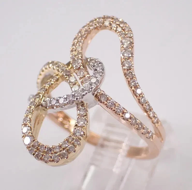 1Ct Round Cut Moissanite Womens Love Knot Wedding Band 14K Tri Color Gold Plated