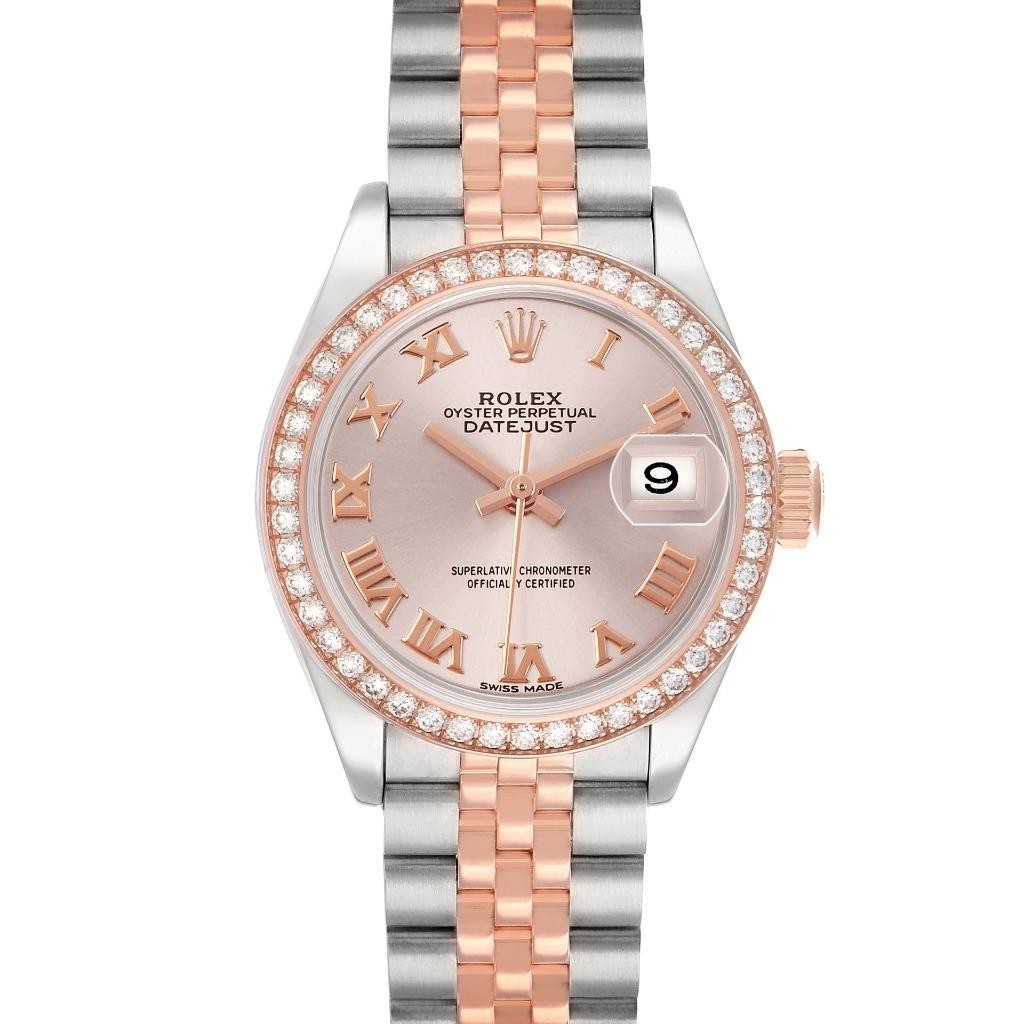 Rolex Datejust 28 Steel Rose Gold Diamond Ladies Watch 279381 Box Card