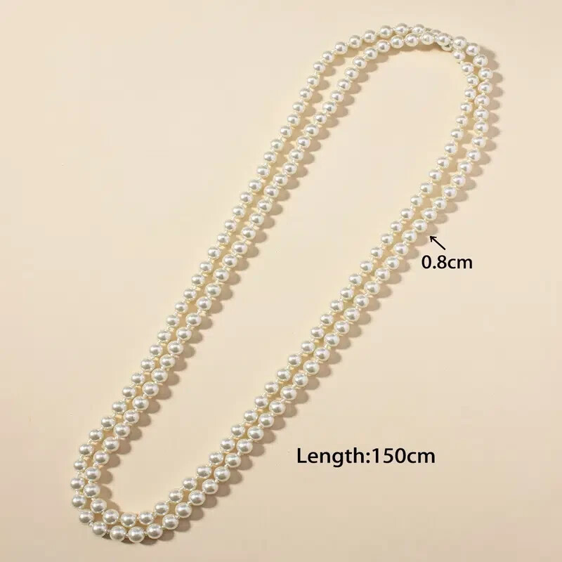 Premium Long White Faux Pearls Beaded Necklace length in 150 cm (59 inch)