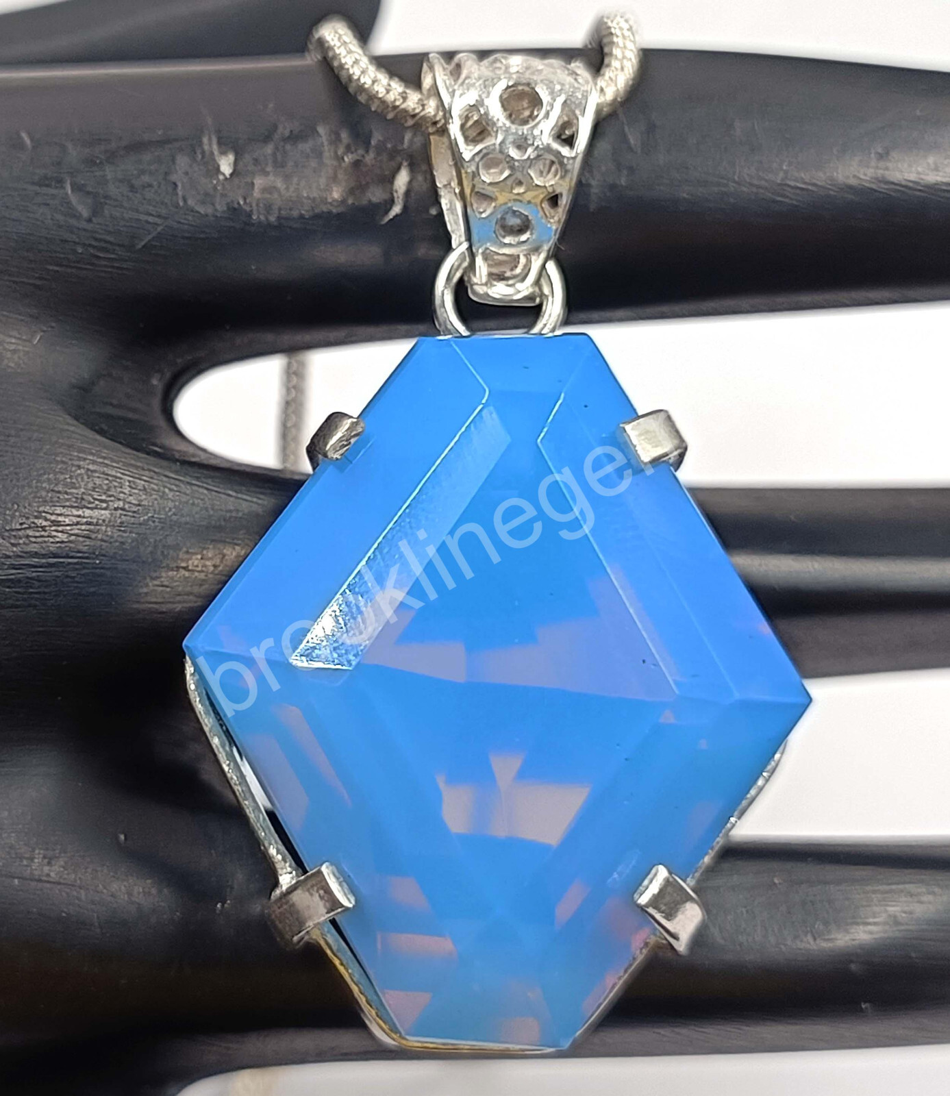 78.30 Ct Fancy Cut Natural Blue Opal EGL 925 Silver Pendant Chain Gems 5MRU