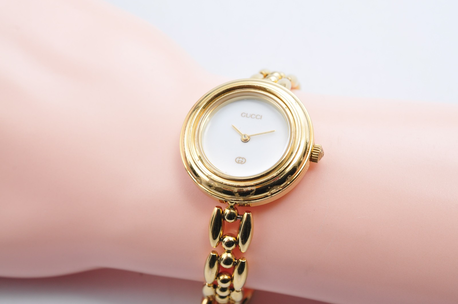 Gucci 11/12.2 Change Bezel Watch Gold Tone Rice Link Band w/6Bezels,Box w-11131