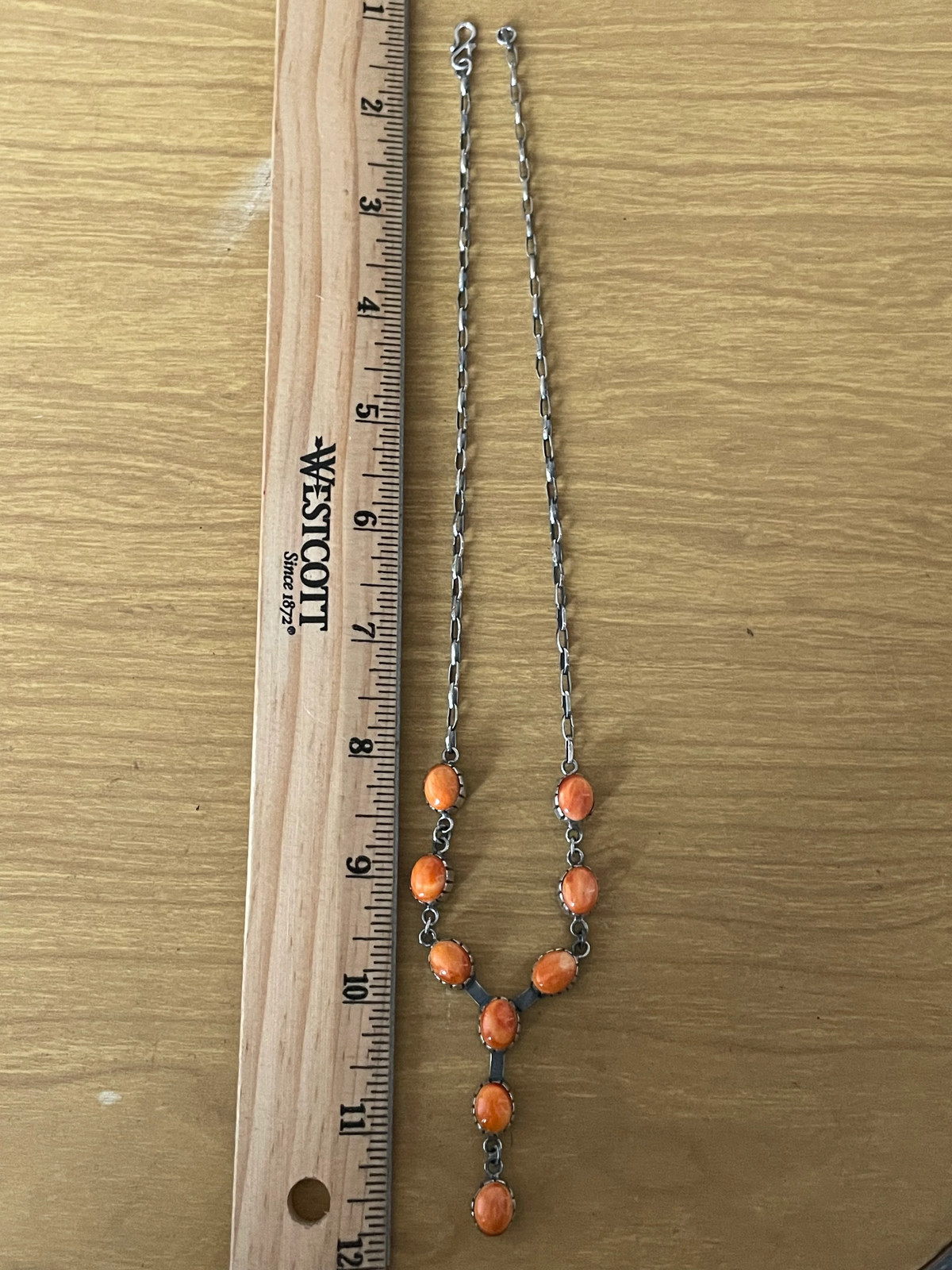 Orange Spiny Oyster Station Necklace | 925 Sterling Silver E597
