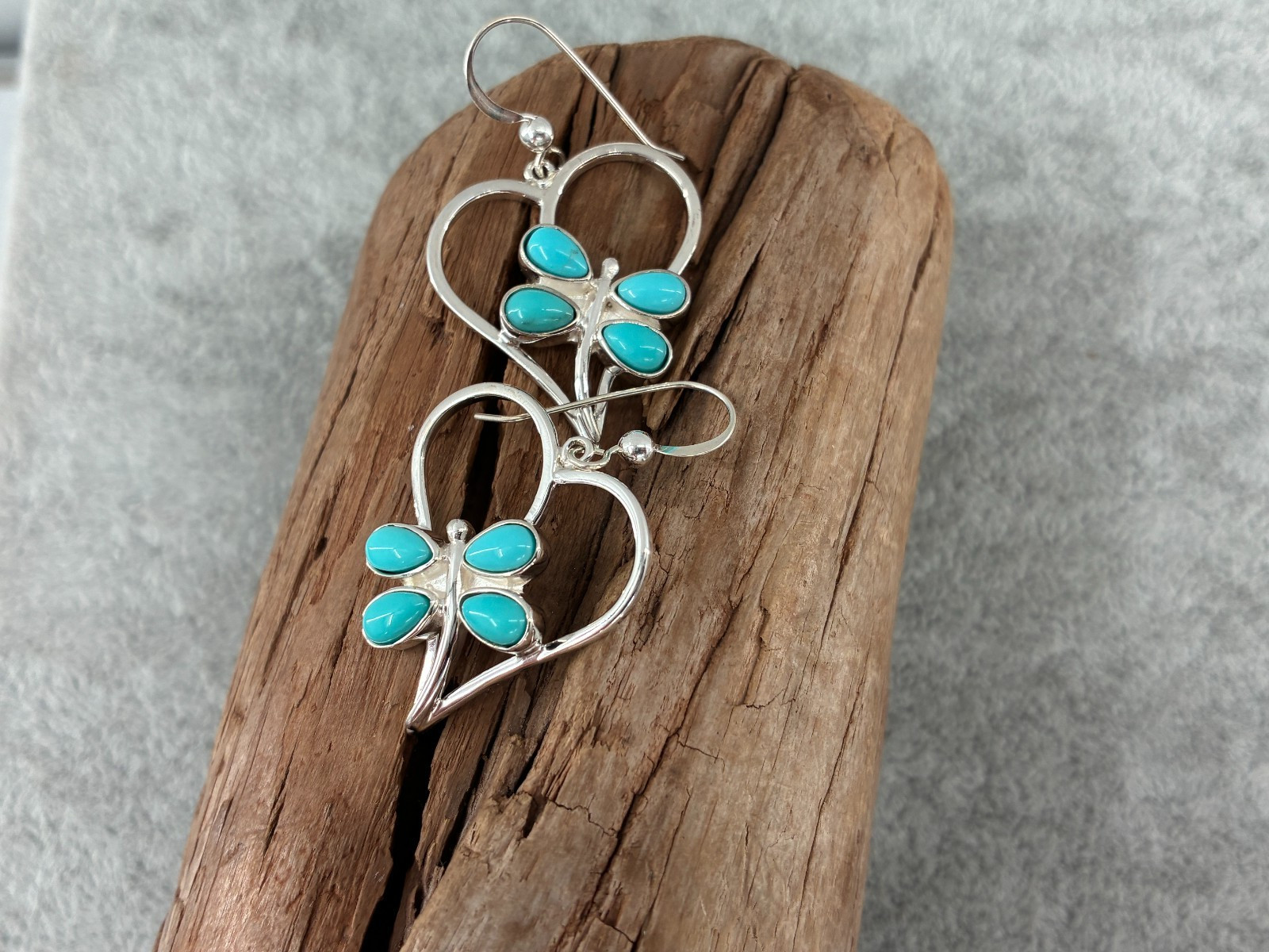 Rare Jay King DTR Turquoise Cabochon Dragonfly Dangle Earrings Sterling Silver