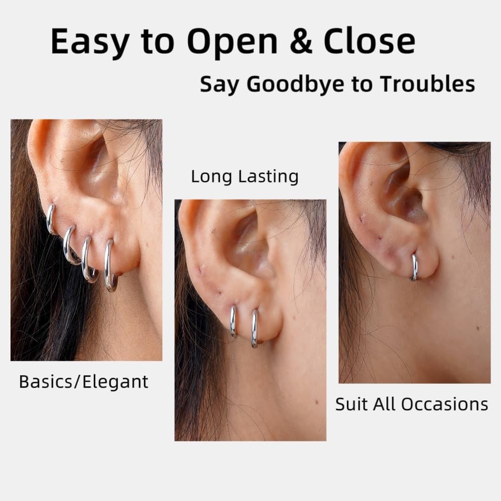 Silver Huggie Hoop Earrings Set for Women Stackable | Non Tarnish, Nickel Free f