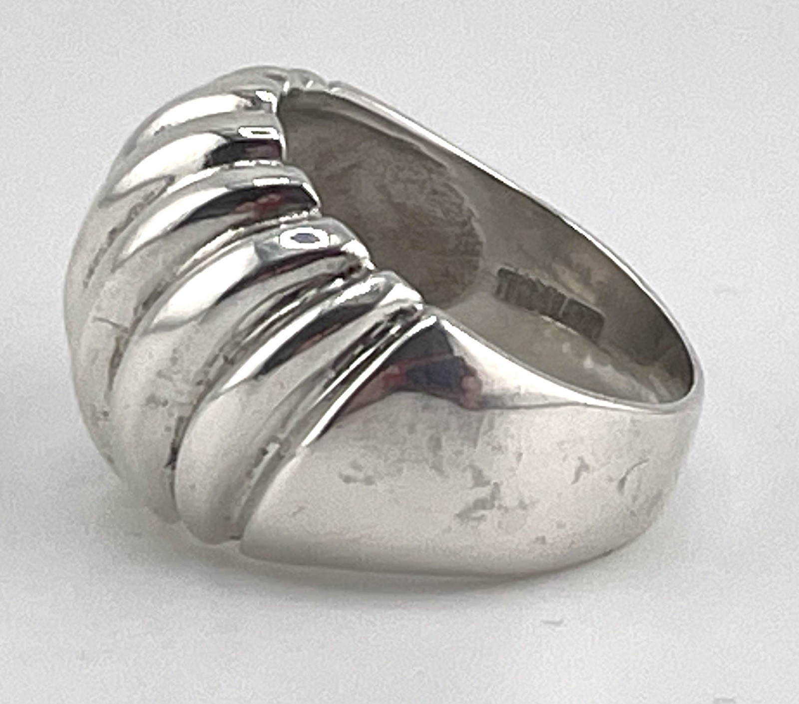 Heavy Unisex RING 925 Sterling Silver Dome Ribbed Size 6.75 Weight 8.8.grams