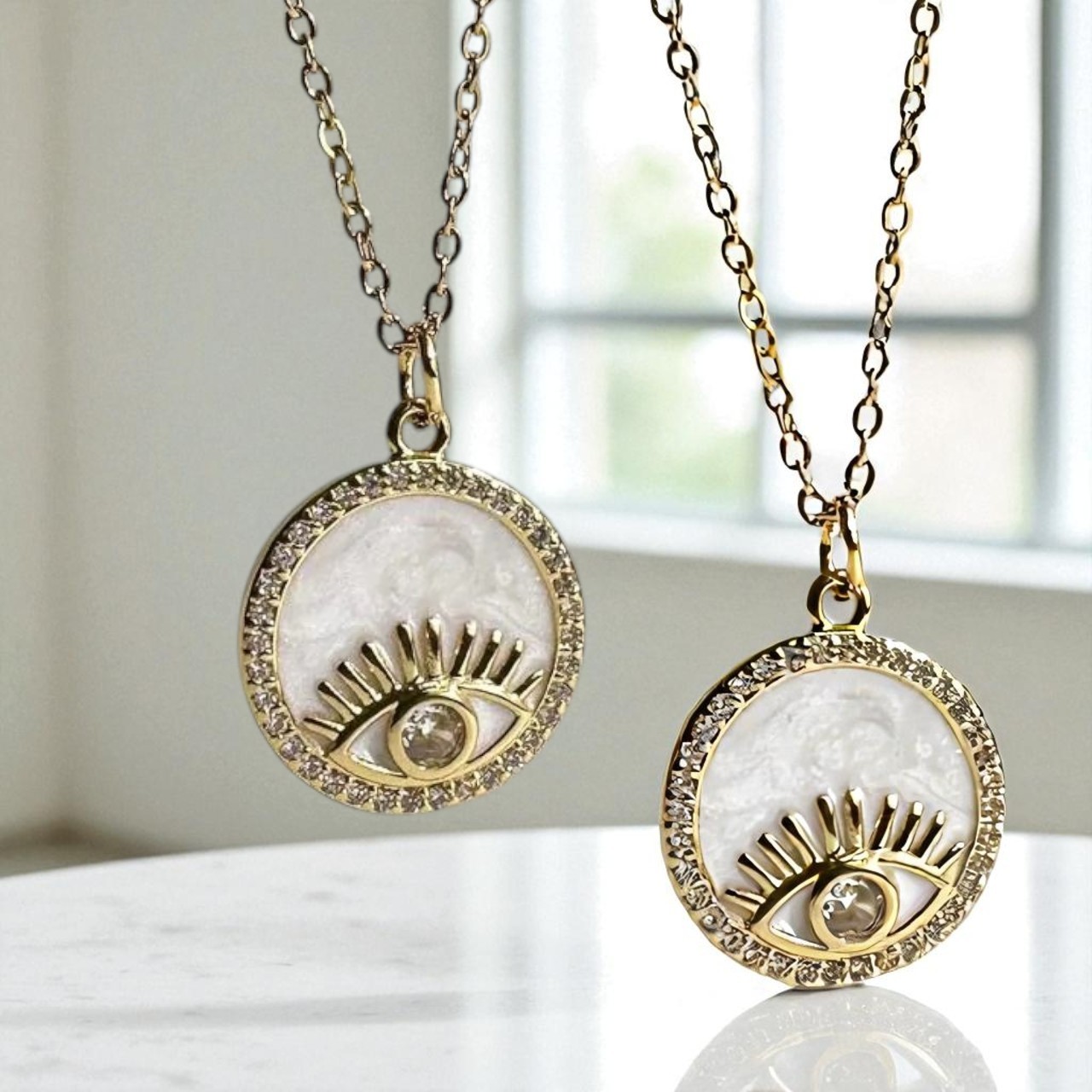 Natural Mop And Diamond Evil Eye Charm pendant 925 Silver Disc pendant for gift