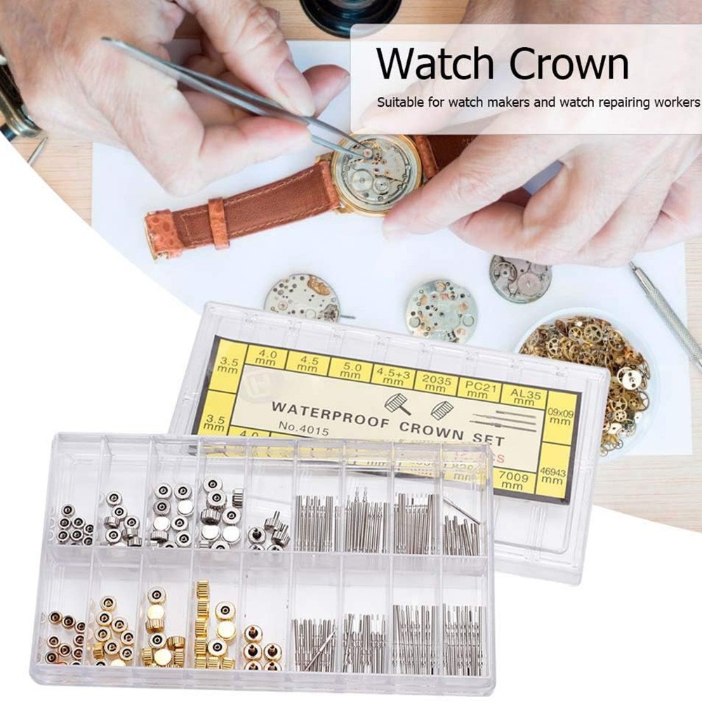 170 PCS Watch Crown Spring Bar Set Watch Stem Extender Crowns Repair Replacement