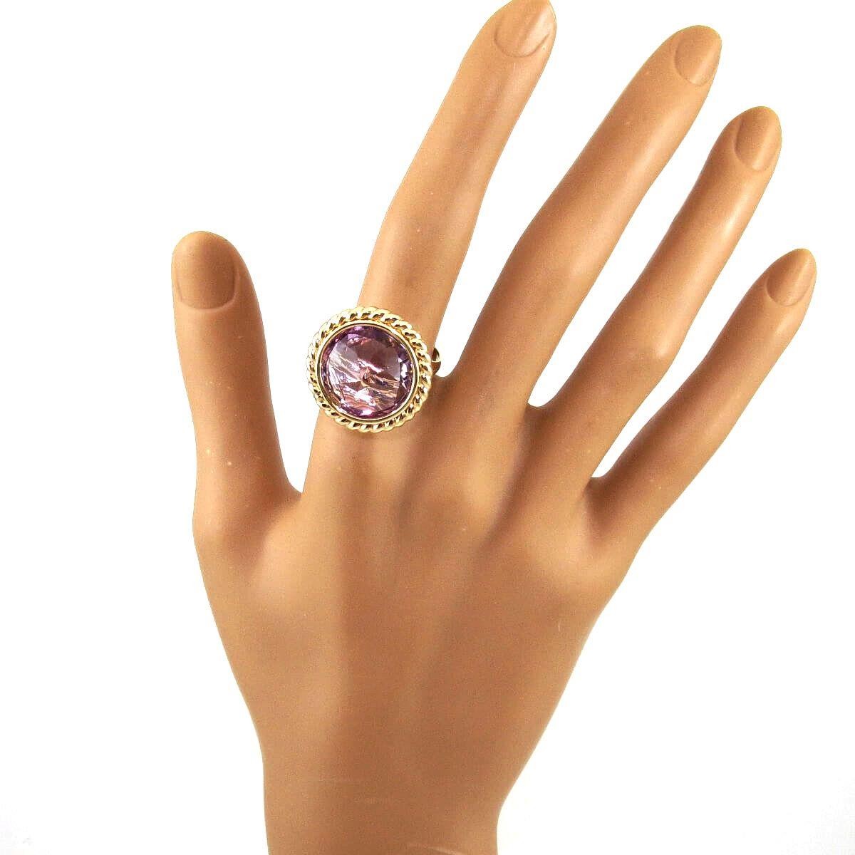 Milor Italy 14K Yellow Gold Purple Amethyst Dome Cocktail Ring Size 7.5