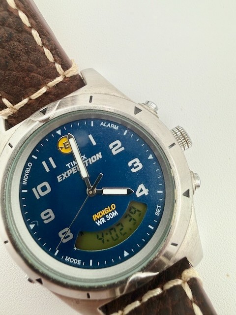 Timex Expedition Mens Watch 38mm Analog Digital Leather Indiglo New Battery