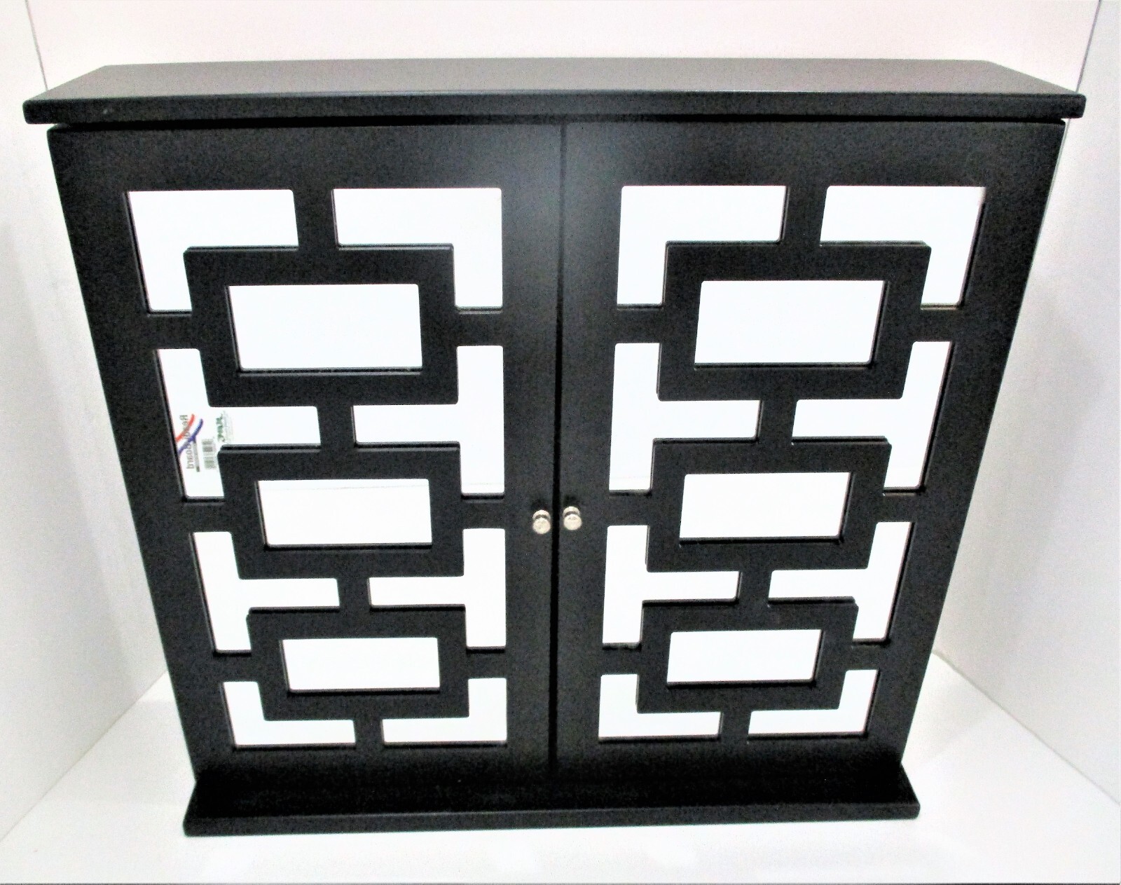Wonderful Black Wood & Mirror Asian Design Jewelry Case Wall Mount or Table Top