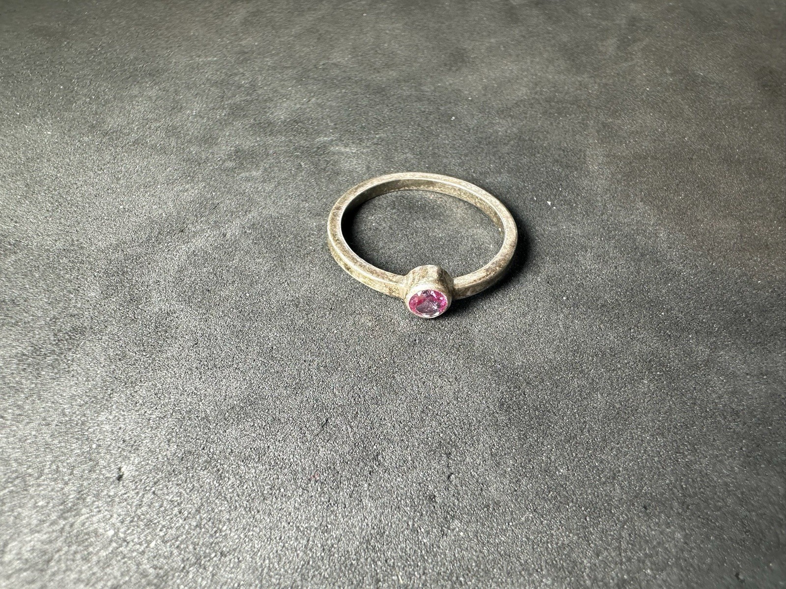 1.60g Vintage Sterling Silver 925 Ring Pink Round Stone Minimalist M Size 6.5