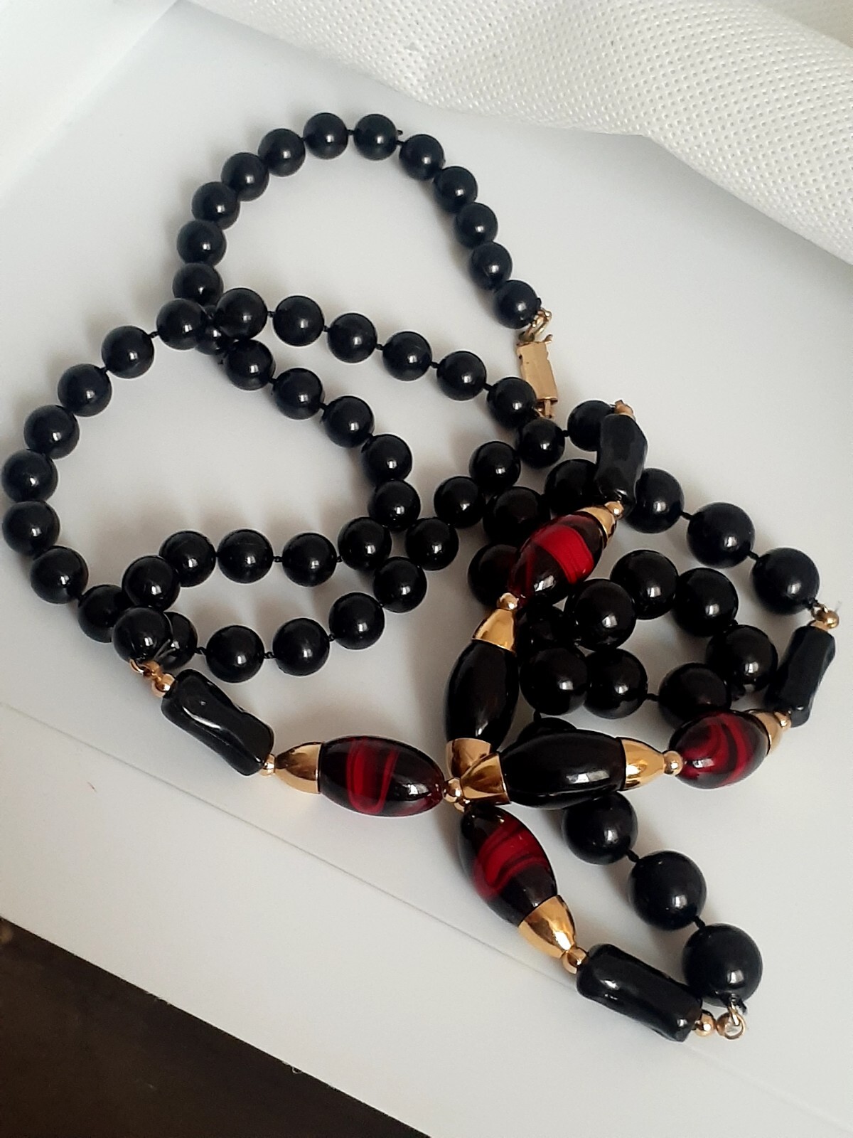 Vintage Lucite Black And Multi color Bead Single strand Necklace