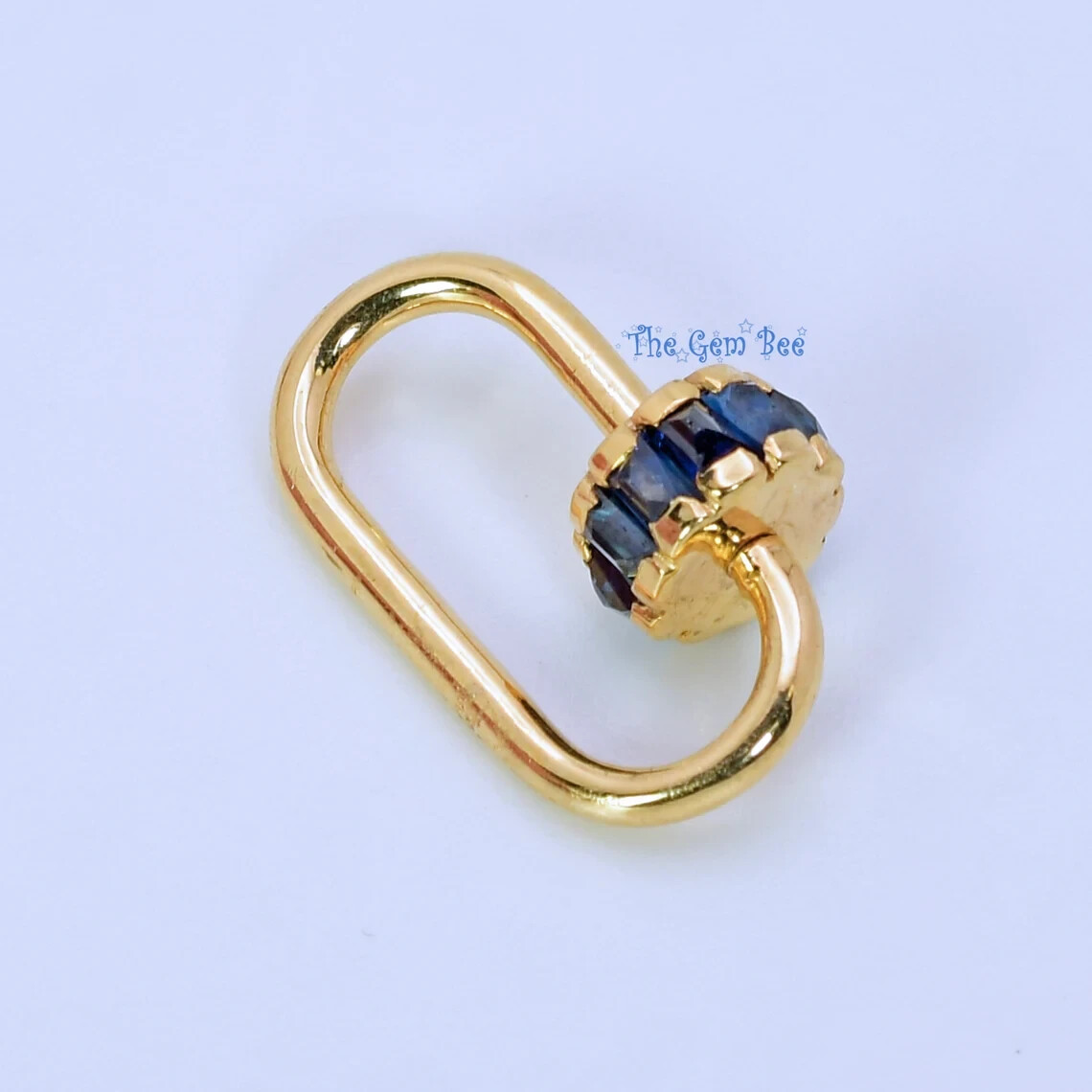 12.5×19.2mm 14K Solid Yellow Gold Blue Sapphire Charm Carabiner Enhancer Charm